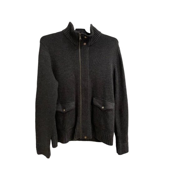Mens Banana Republic Sweater Full Zip dark‎ Gray  Cardigan with Pockets Sz Large - Picture 1 of 4